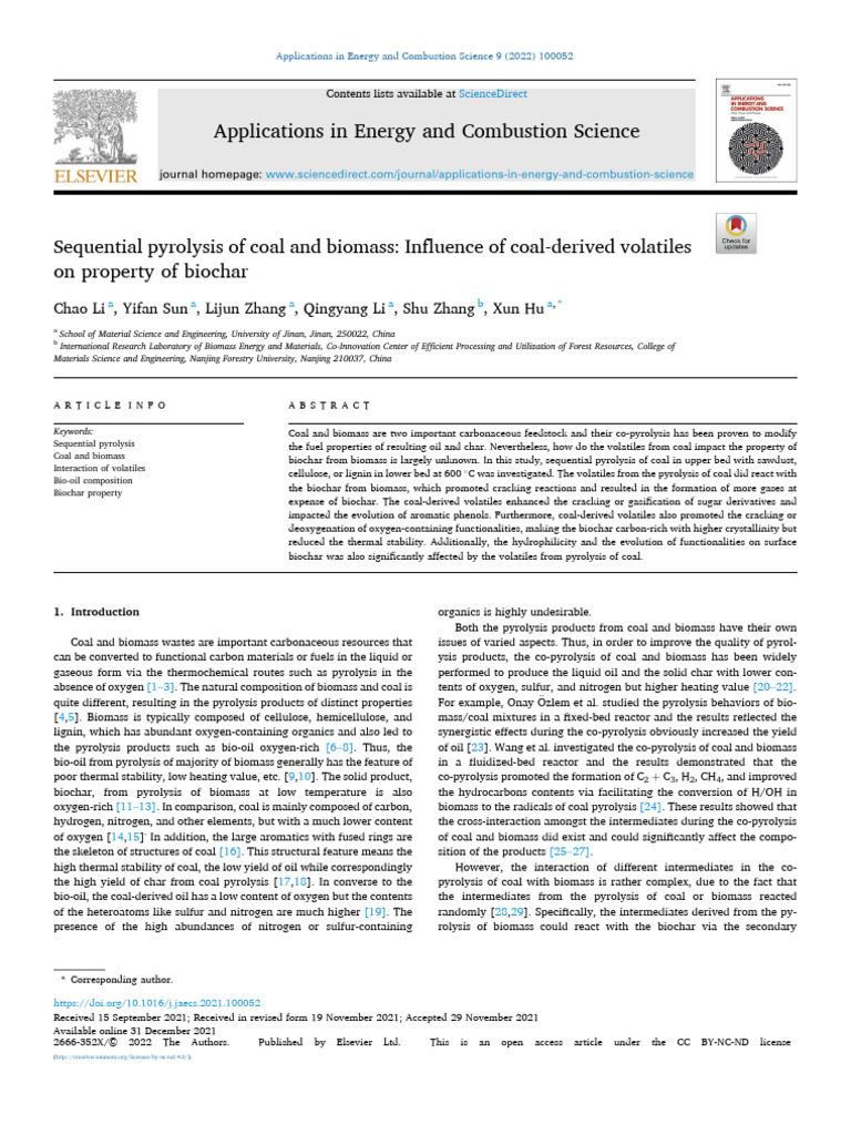 Sequential Pyrolysis of Coal and Biomass Influence of Coal-Derived ...