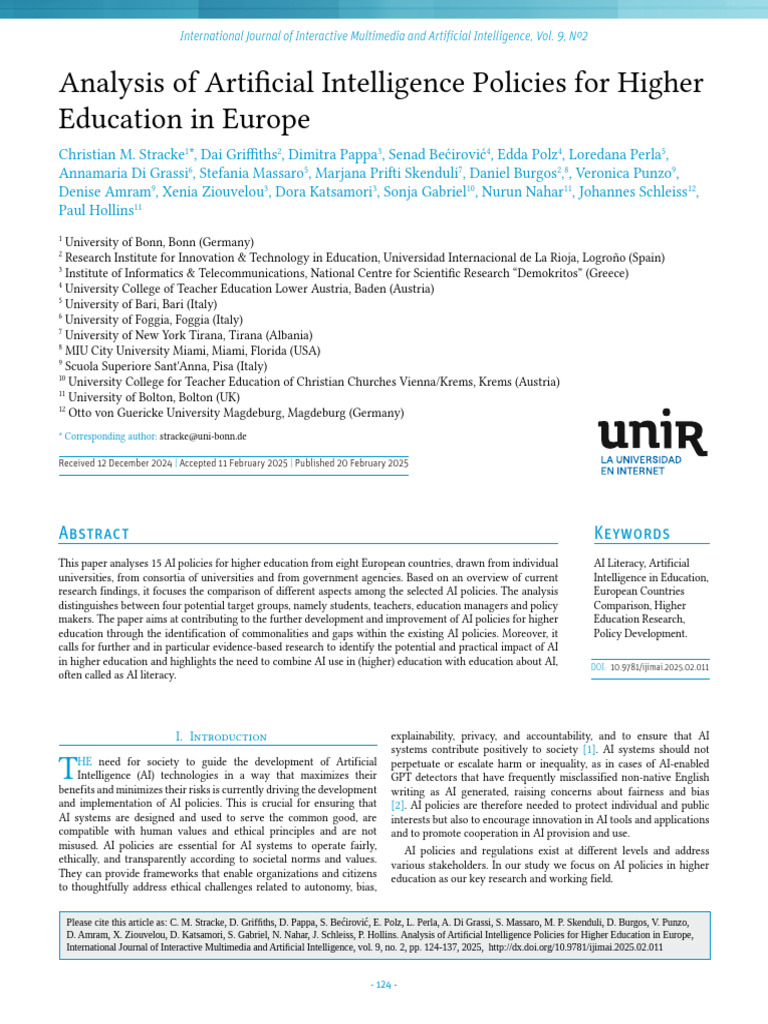 AI Policies in European Higher Education | PDF | Artificial ...