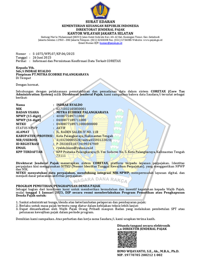 Informasi NITKU dan CORETAX 2025 | PDF