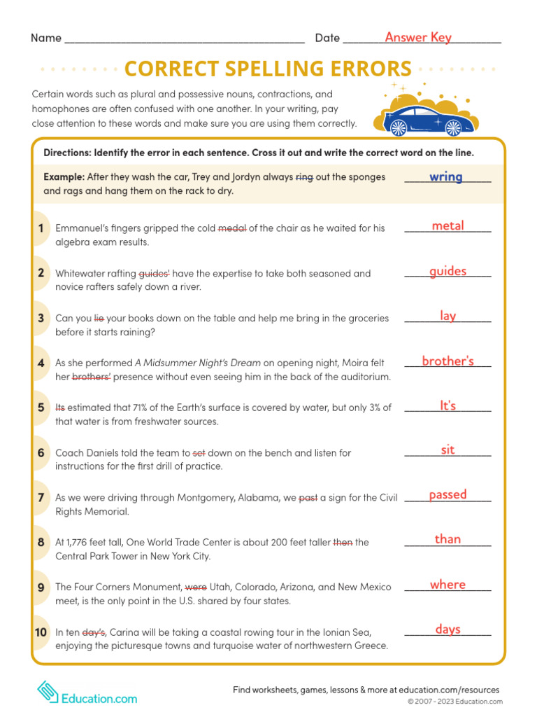 Answer Correct Spelling Errors | PDF | Syntax | Grammar