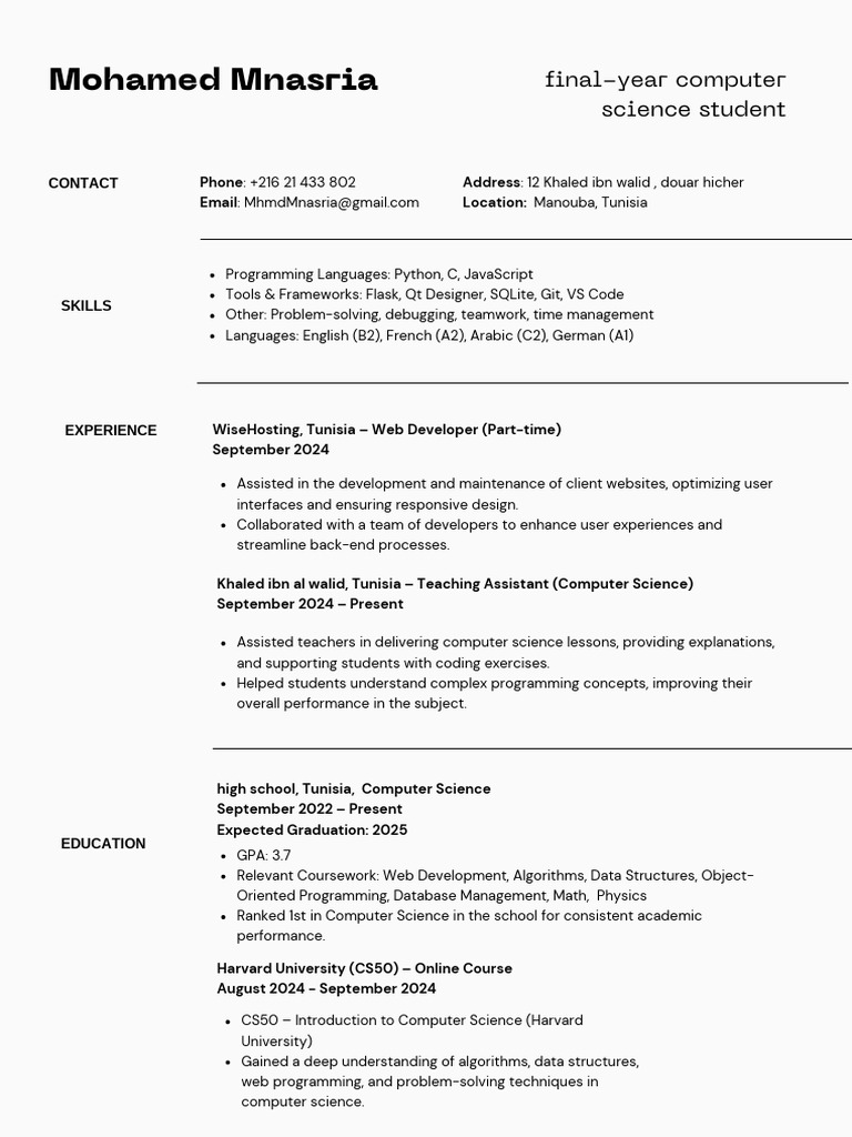 Final-Year Computer Science Student CV | PDF | Web Development ...