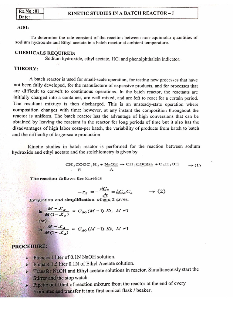 Exp - No.1 Readings CRE Lab | PDF