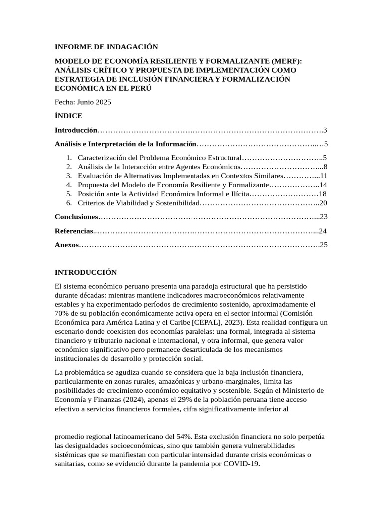 Modelo MERF: Inclusión Financiera en Perú | PDF | Inclusión financiera ...