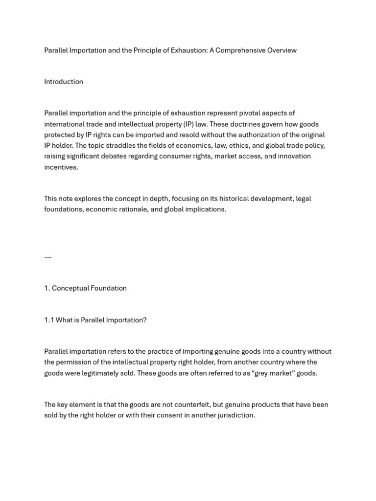 Parallel Importation & Exhaustion Explained | PDF | Intellectual ...