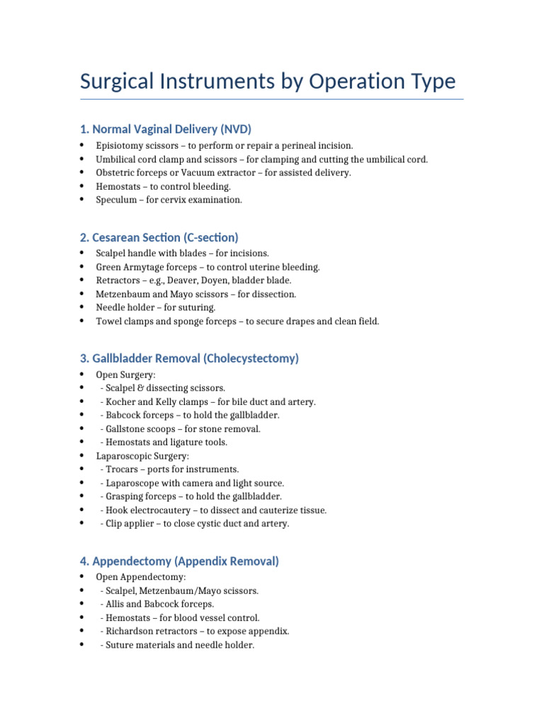 Surgical Instruments by Procedure Type | PDF