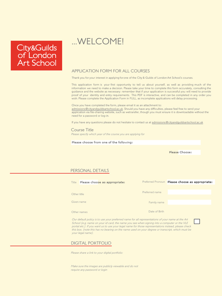 City & Guilds Art School Application Form | PDF | Gender | Gender Studies