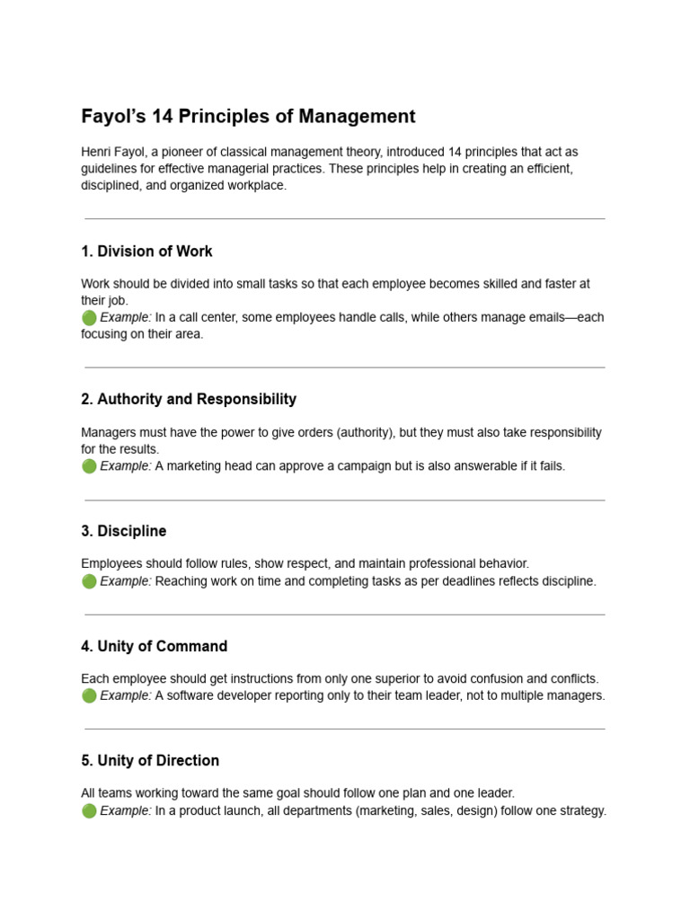 Fayol's 14 Management Principles Explained | PDF | Business | Social ...