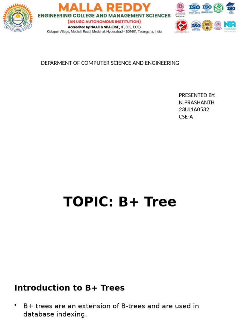 Dynamic Indexing with B+ Trees | PDF | Database Index | Databases