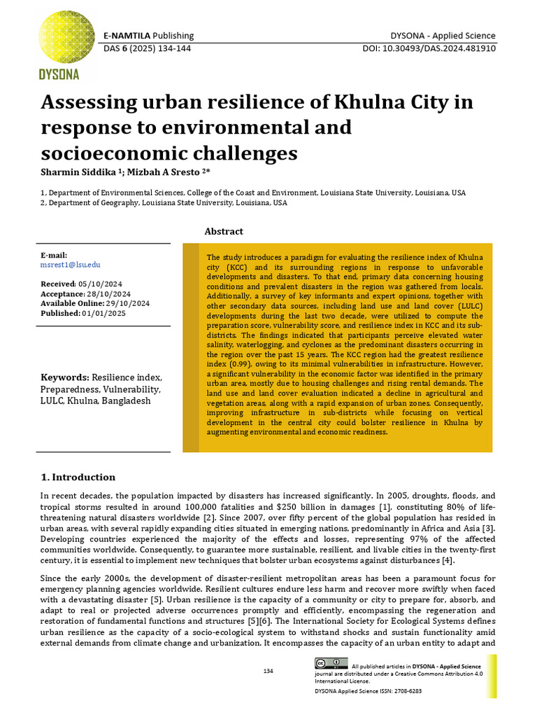 Urban Resilience Assessment in Khulna | PDF | Ecological Resilience | Flood