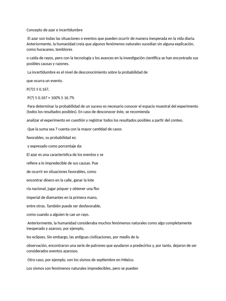 Azar e Incertidumbre en Eventos | PDF | Probabilidad | Incertidumbre