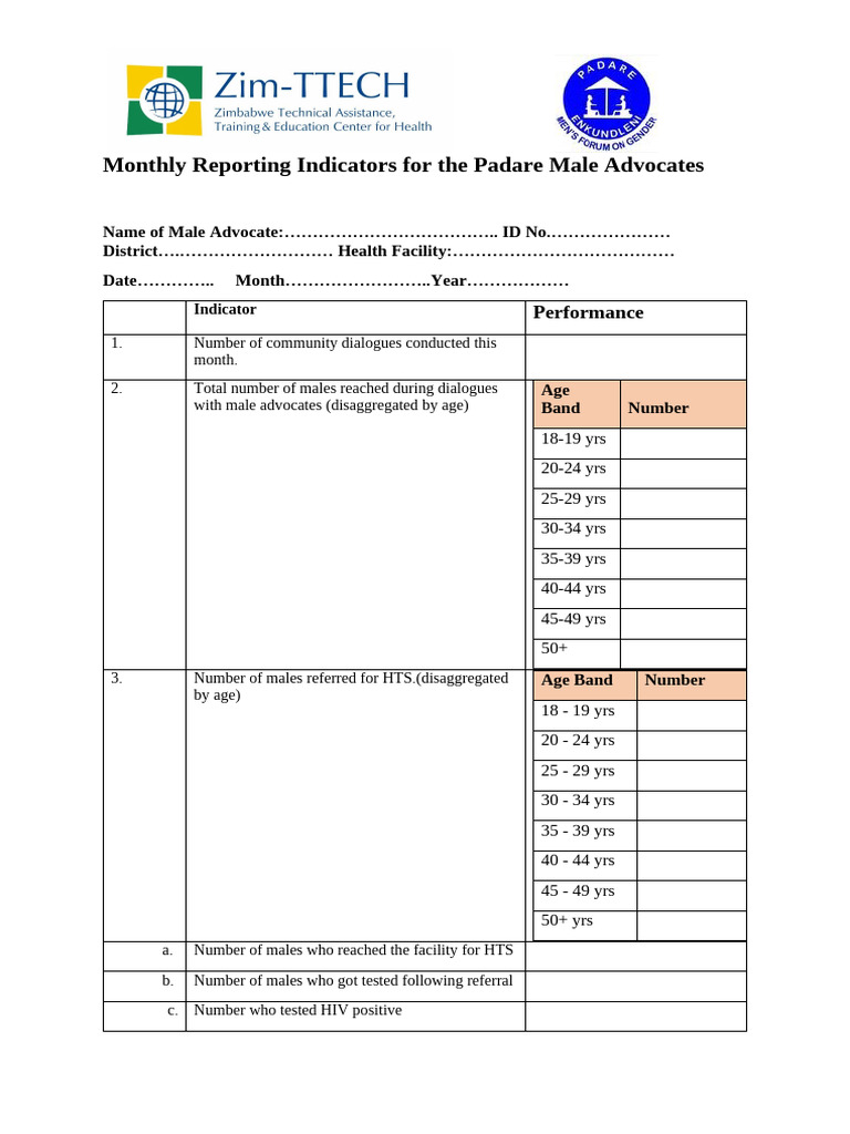 Monthly Male Advocate Reporting Metrics | PDF | Pandemic | Medical ...
