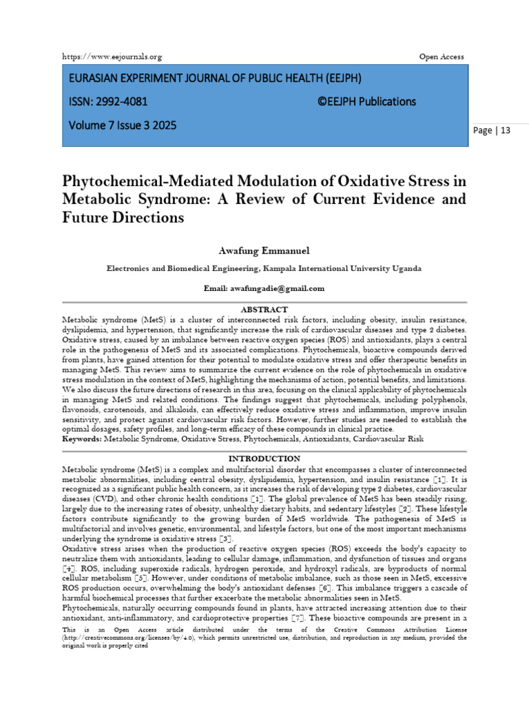 Phytochemicals and Oxidative Stress in MetS | PDF | Reactive Oxygen ...