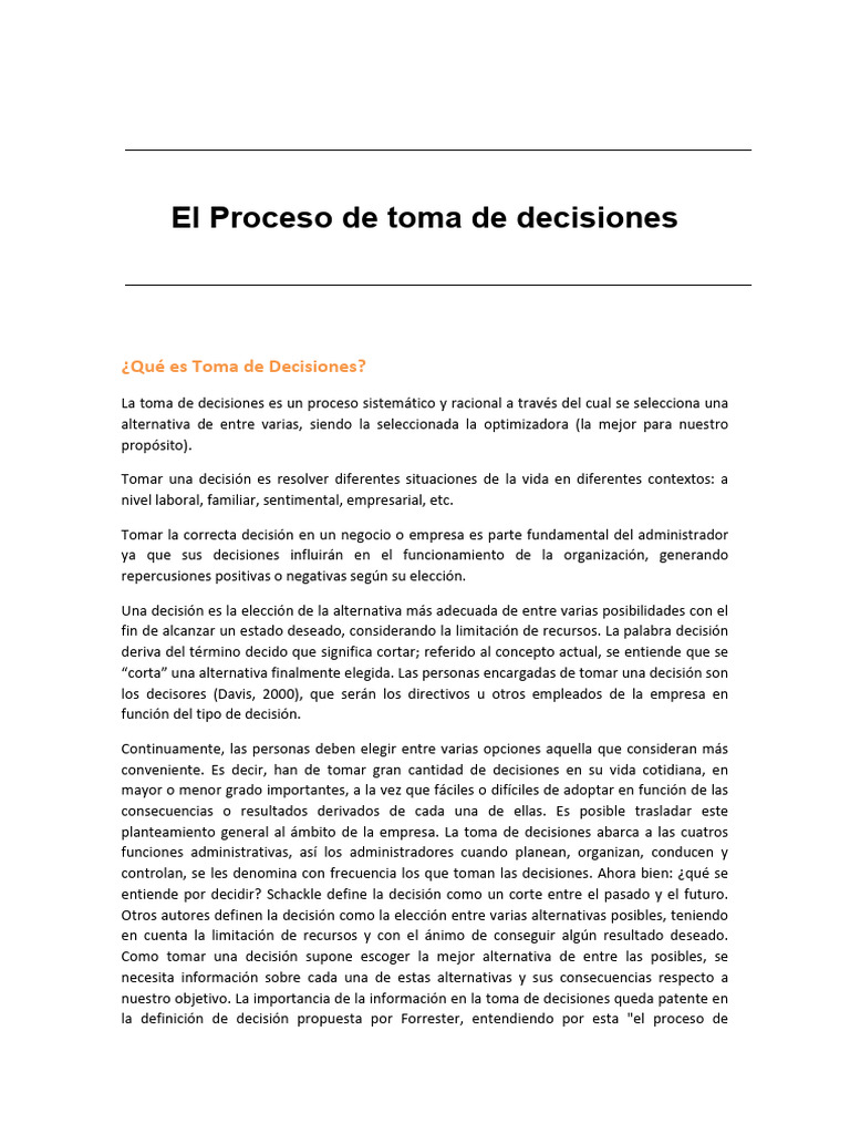 Decisores y el Proceso Decisional | PDF | Toma de decisiones | Cognición