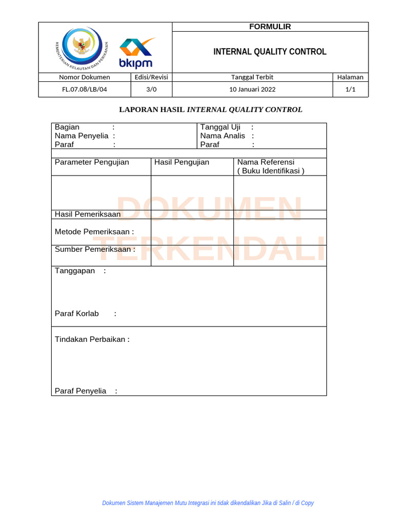 Laporan Internal Quality Control 2022 | PDF
