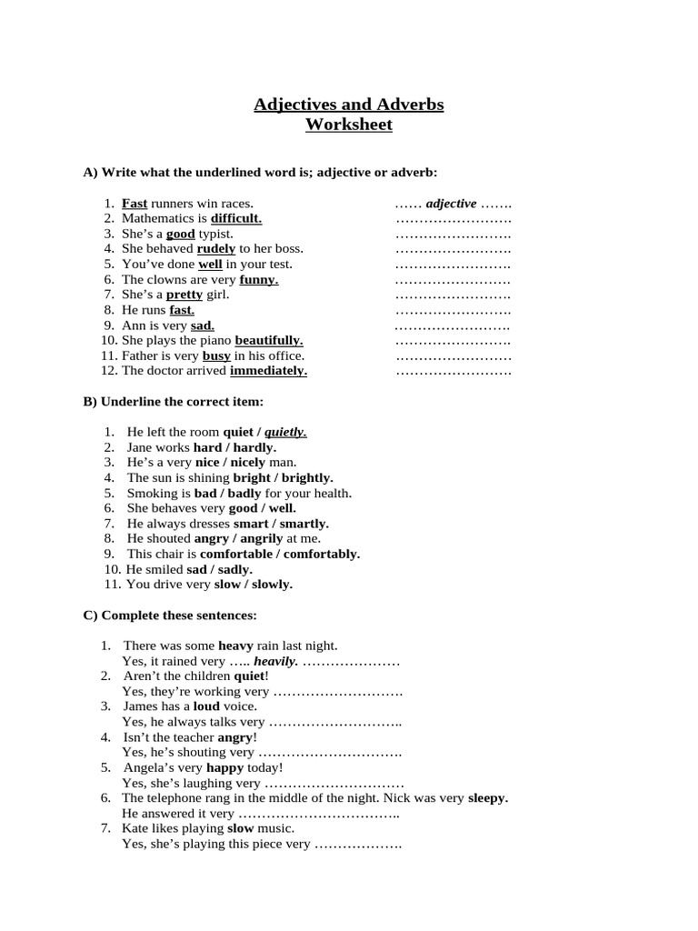Adjectives and Adverbs Practice Worksheet | PDF | Adverb