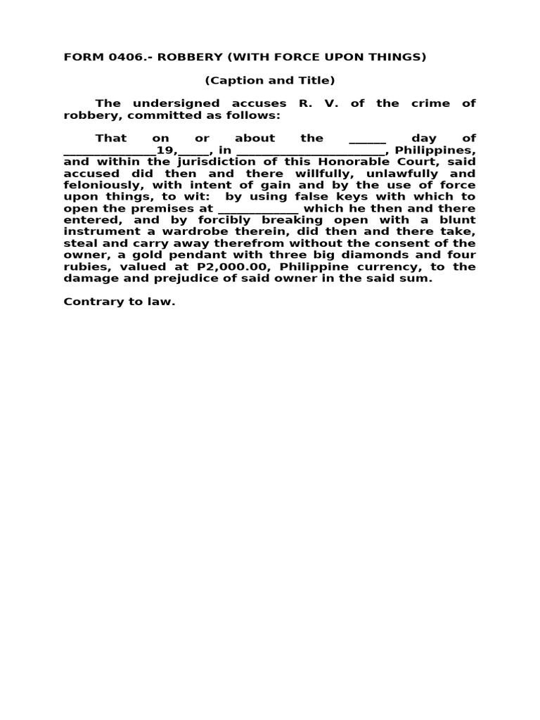 Robbery Charge Form 0406 Template | PDF