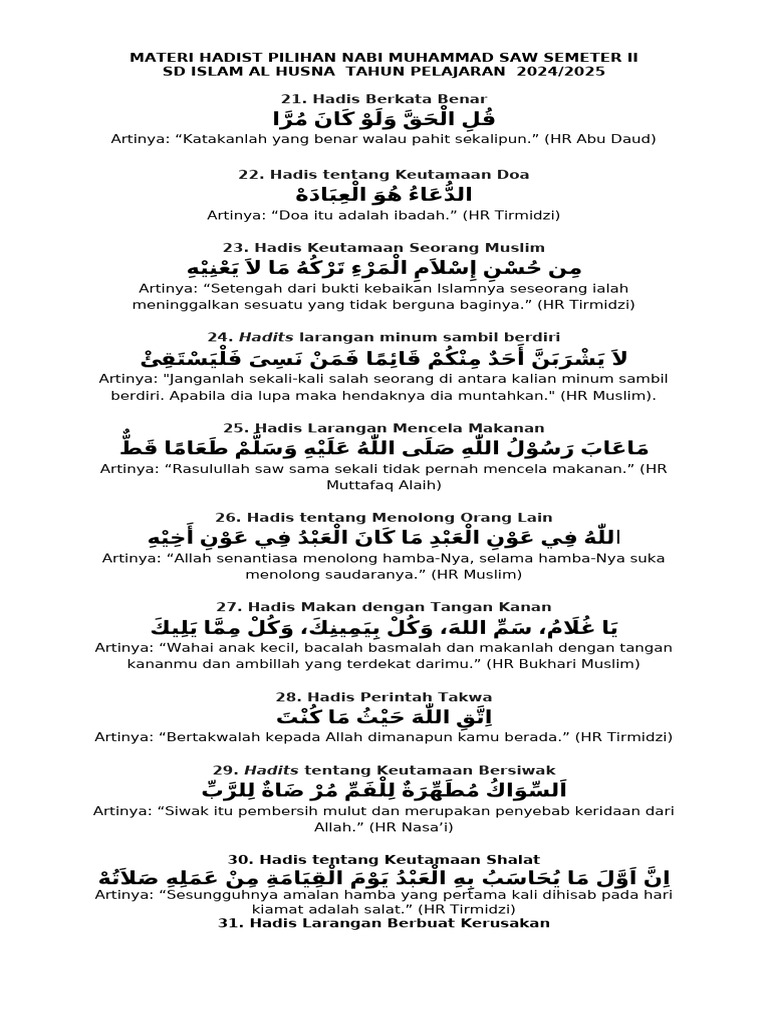 30 Hadis Singkat Pilihan Nabi | PDF