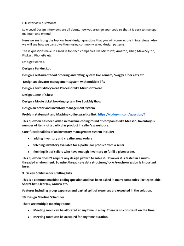LLD Interview Questions | PDF