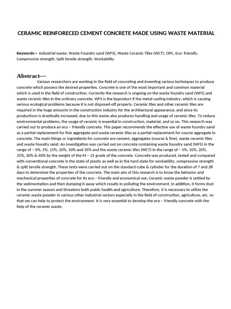 Eco-Friendly Concrete with Waste Materials | PDF | Concrete ...