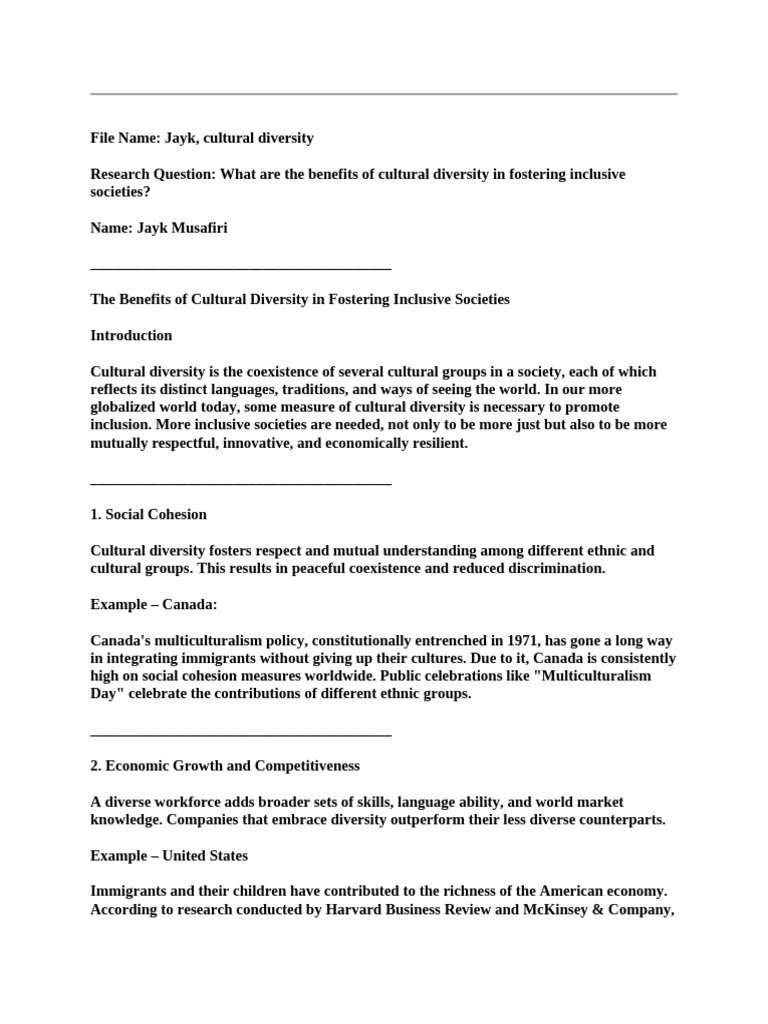 Benefits of Cultural Diversity in Society | PDF | Multiculturalism ...
