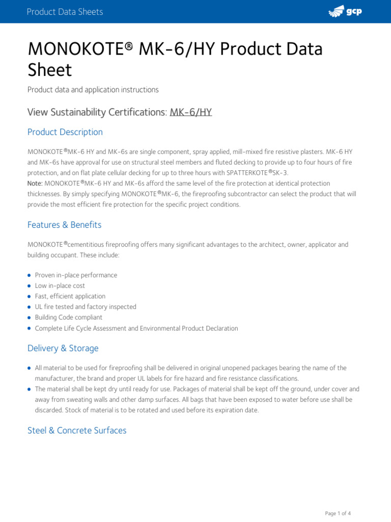 MONOKOTE MK-6/HY Fireproofing Guide | PDF | Building Materials ...