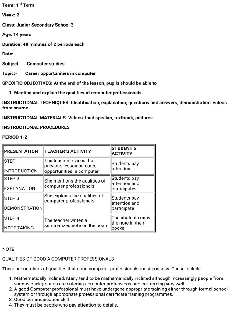 Wk2 Career Opportunities in Computer | PDF | Teachers | Learning