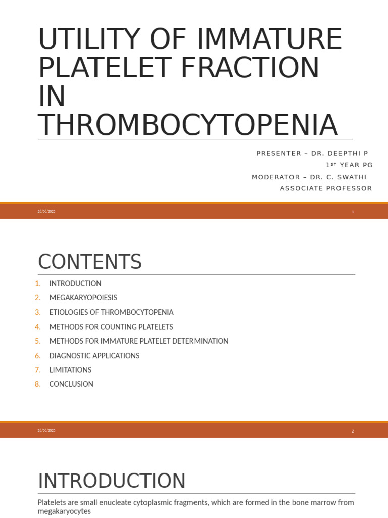 Immature Platelet Fraction in Thrombocytopenia | PDF | Platelet | Anatomy
