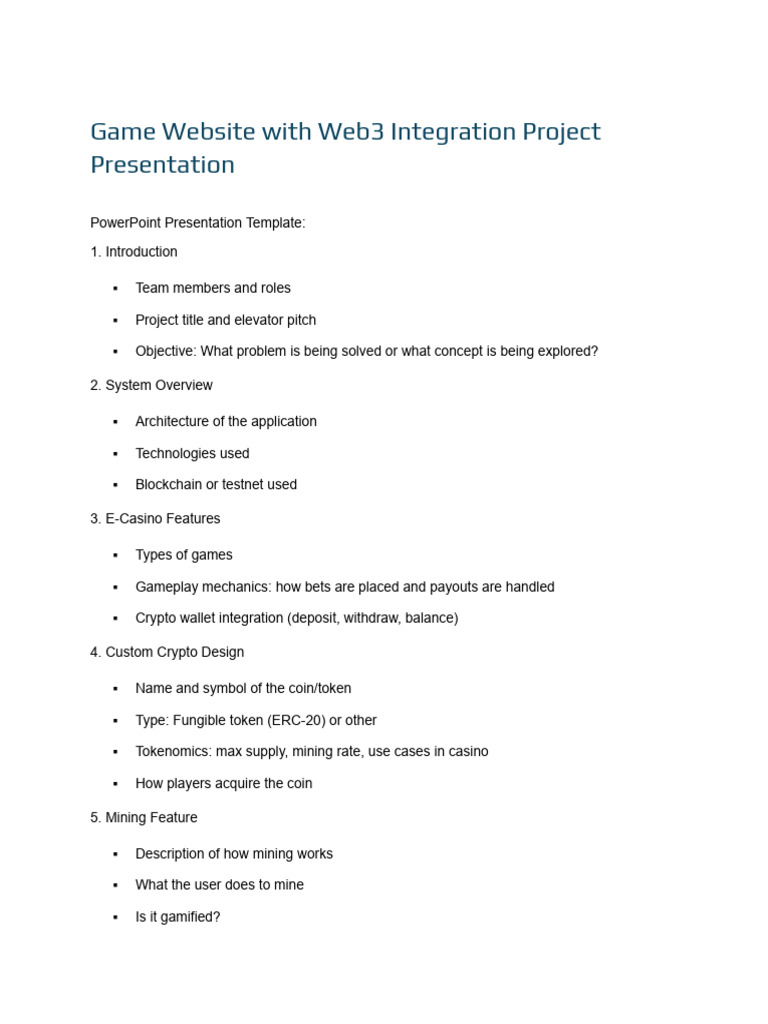 Game Website With Web3 Integration Project Presentation | PDF