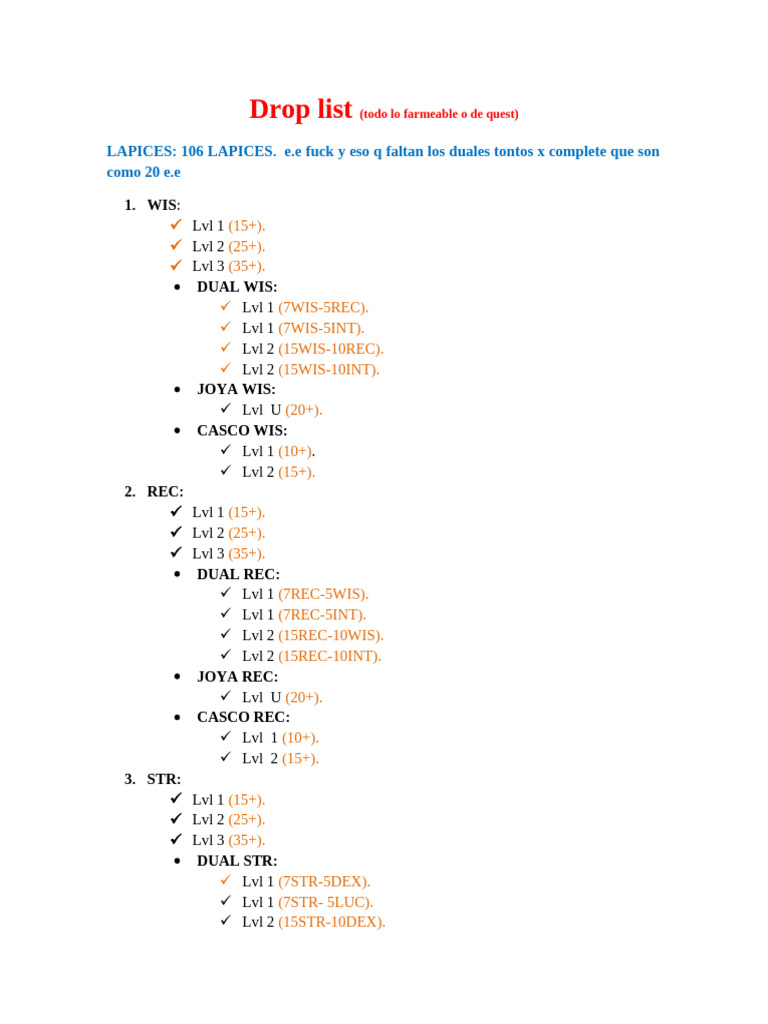 Lista de Drops y Items Farmeables | PDF