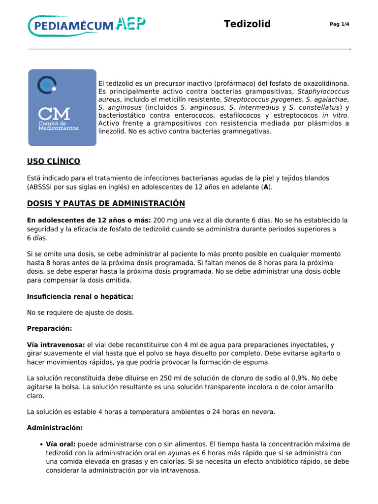 Tedizolid: Uso y Dosis en Infecciones | PDF | Medicamentos con receta ...