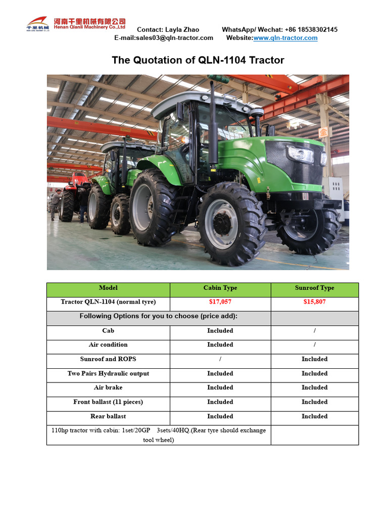 QLN-1104 Tractor Specifications & Pricing | PDF | Tractor | Truck