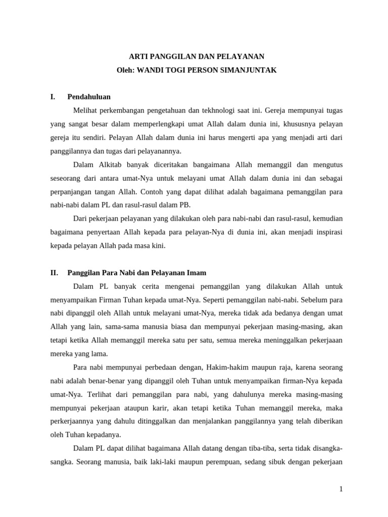 Arti Panggilan Dan Pelayanan | PDF