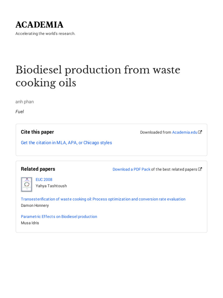 Biodiesel from Waste Cooking Oils | PDF | Biodiesel | Diesel Fuel