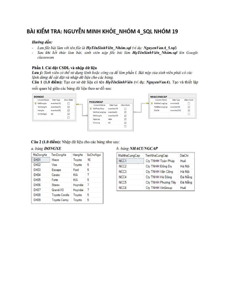 Đề giữa kỳ SQL | PDF