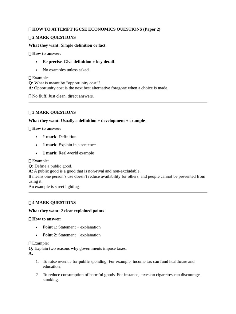 IGCSE Economics Question Strategies | PDF | Subsidy | Taxes