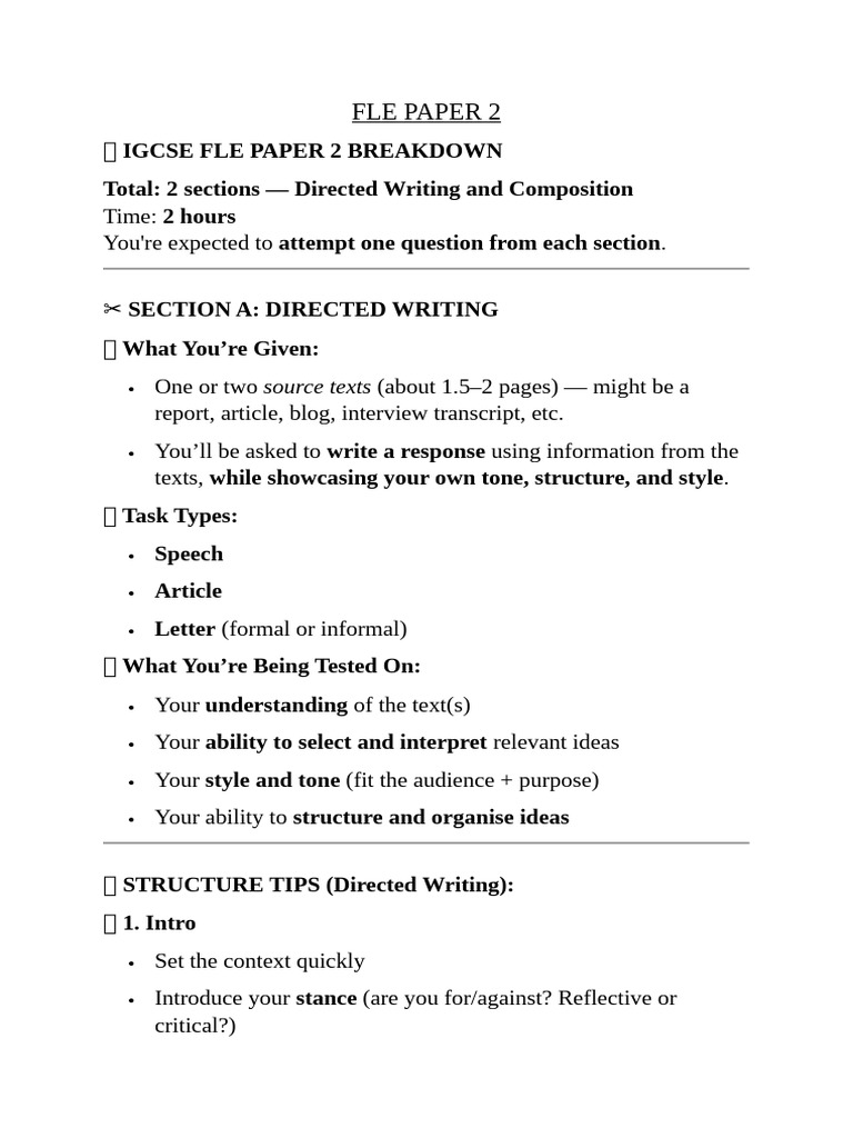 IGCSE FLE Paper 2 Guide | PDF | Writing | Communication