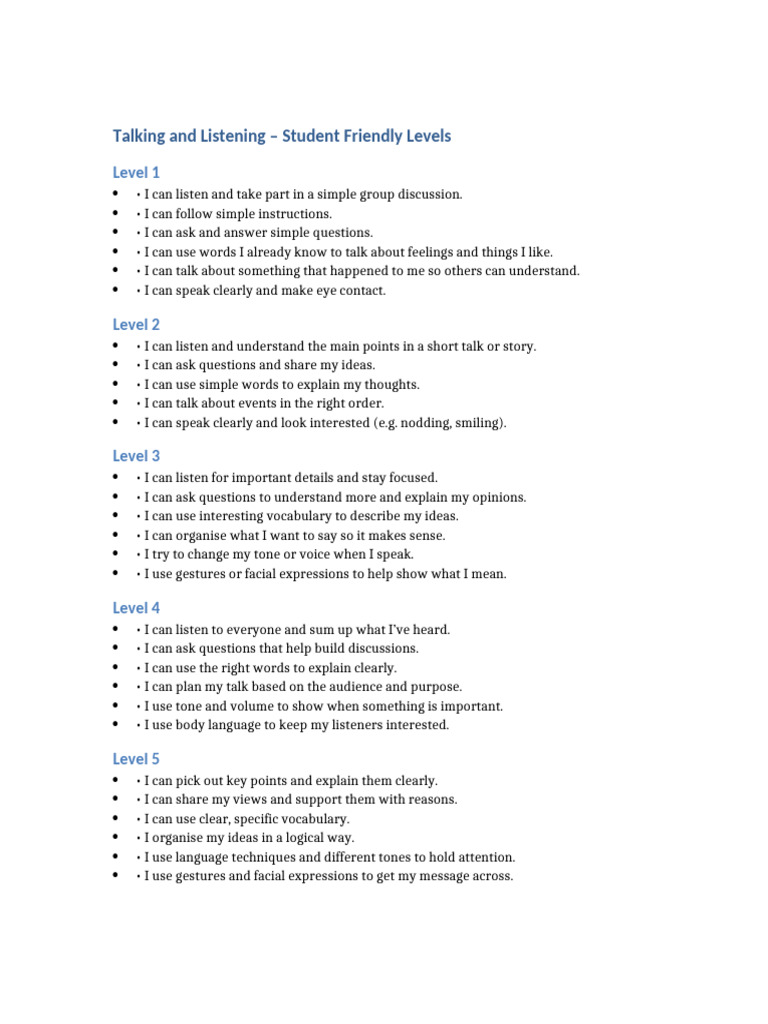 Student-Friendly Communication Levels | PDF | Body Language | Vocabulary