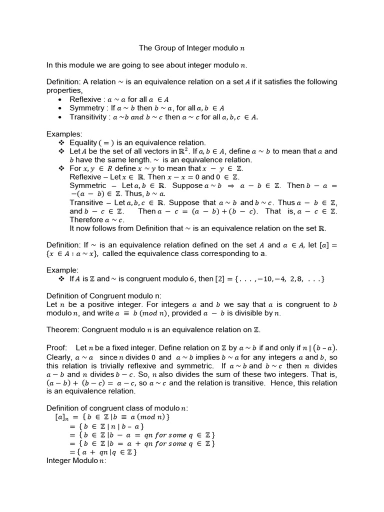 The Group of Integer Modulo N | PDF | Integer | Group (Mathematics)
