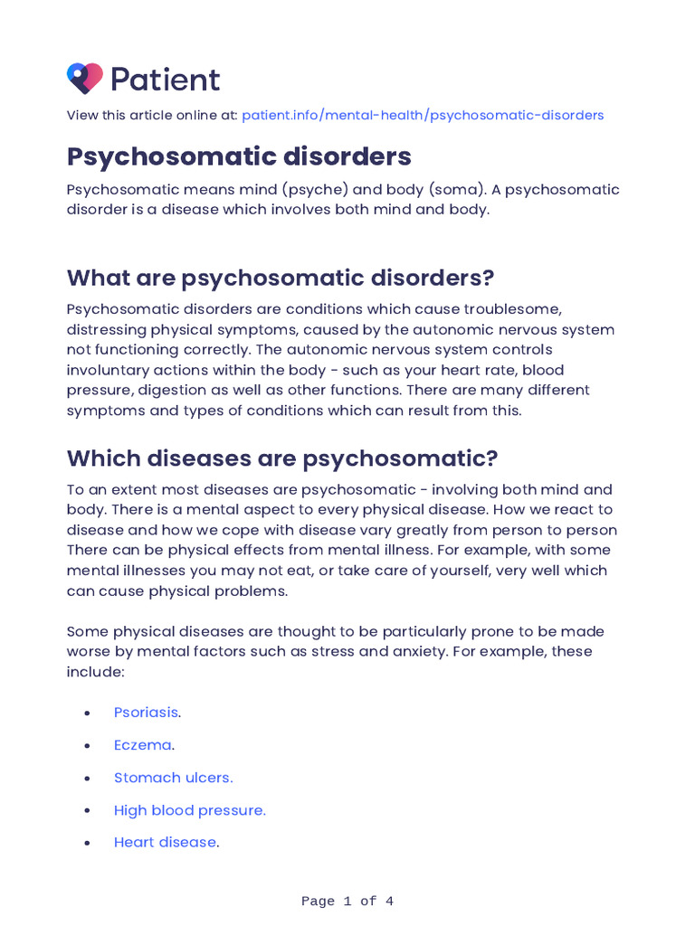 Patient - Psychosomatic Disorders | PDF | Mental Disorder | Anxiety