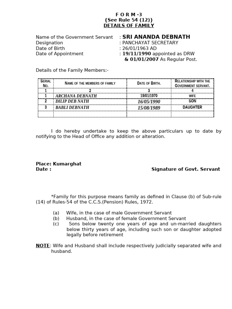 Form 3: Family Details for Govt. Servants | PDF
