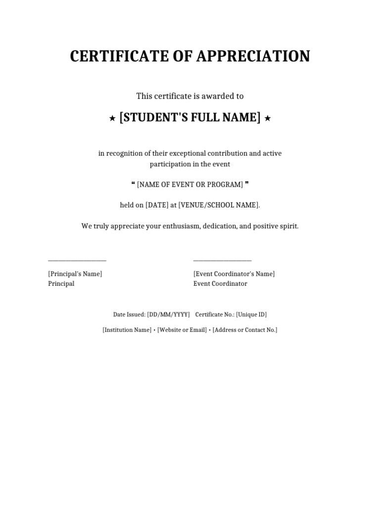 Certificate of Appreciation Template | PDF
