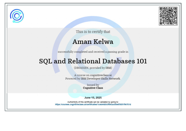 SQL and Relational Databases Certificate | PDF