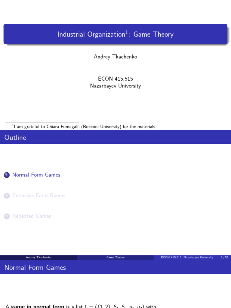 Game Theory: Normal Form Games Overview | PDF | Game Theory | Economics ...