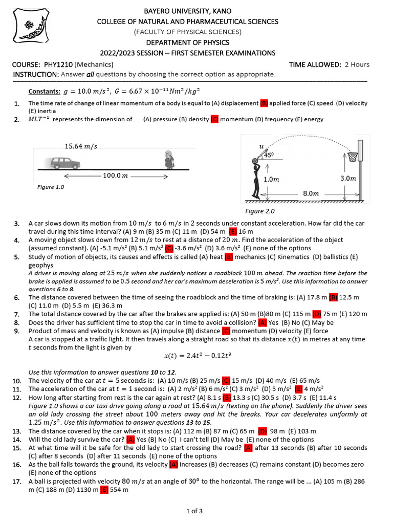 Mechanics Exam Questions and Answers | PDF | Rotation Around A Fixed ...