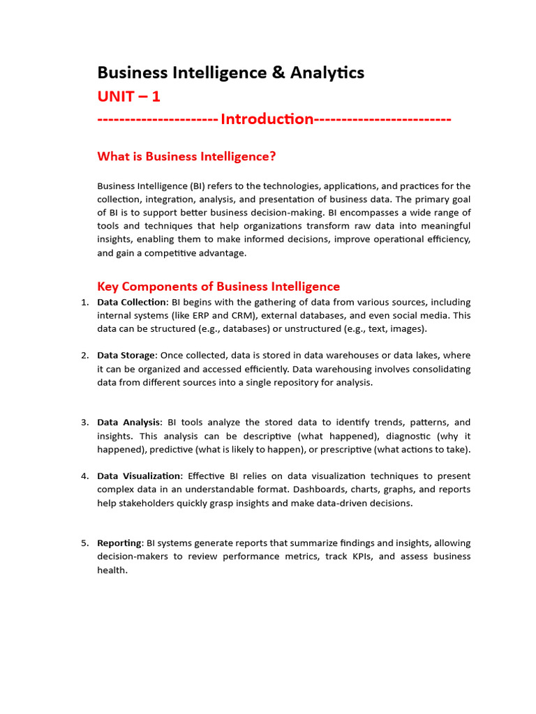 Business Intelligence and Anlytics UNIT 1 | PDF | Business Intelligence ...