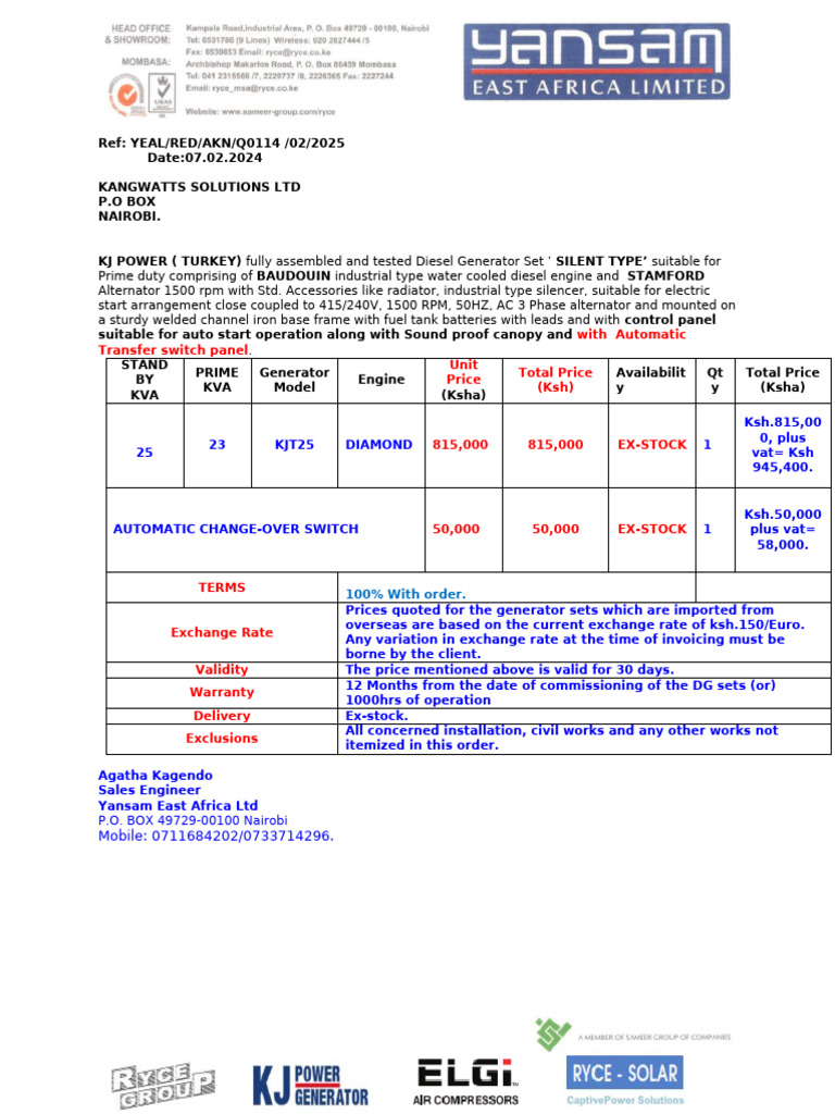 Diesel Generator Quotation Details | PDF | Motor Vehicle | Vehicle ...