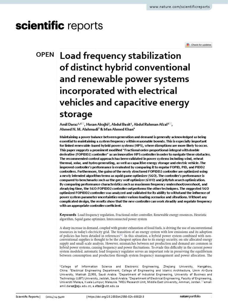 Hybrid Power System Frequency Control | PDF | Energy Storage ...