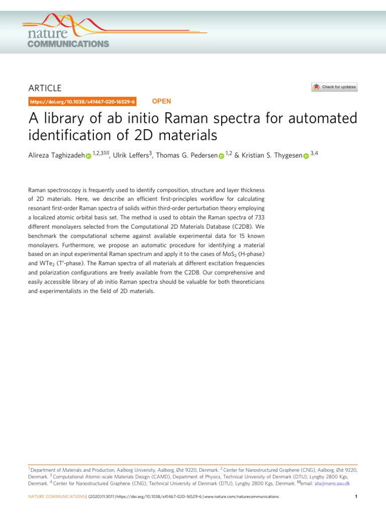 A Library of Ab Initio Raman Spectra for Automated Identification of 2D ...