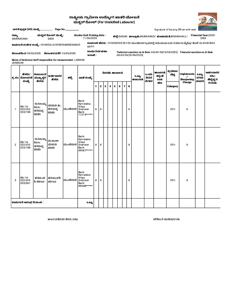 Print Muster Roll09883 | PDF
