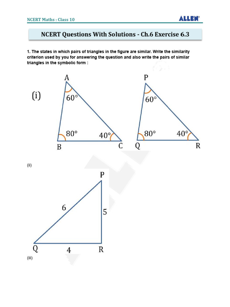 Maths+Class+10+Chapter+6+ +ex+6.3 | PDF | Triangle | Euclidean Geometry